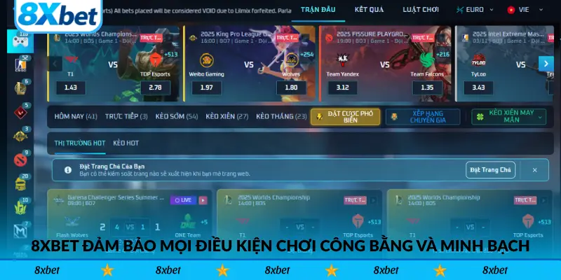 8xbet đảm bảo mọi điều kiện chơi công bằng và minh bạch cho cược thủ
